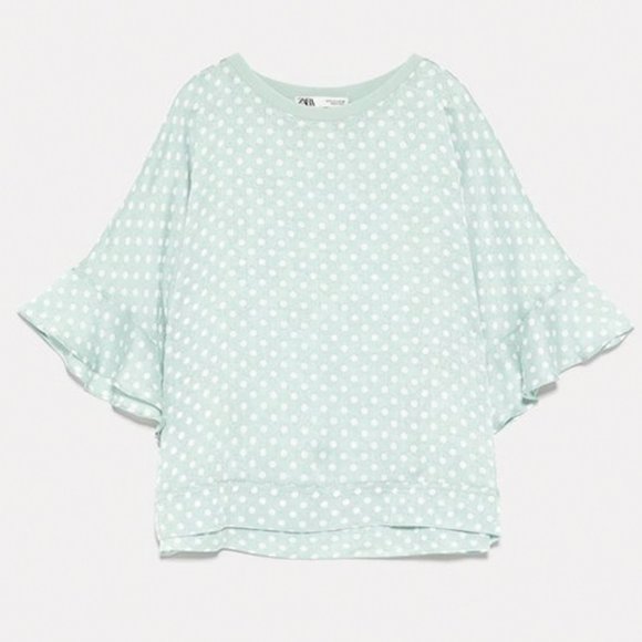 ZARA Mint Green Polka Dot Jacquard Top Sz S - Picture 2 of 8
